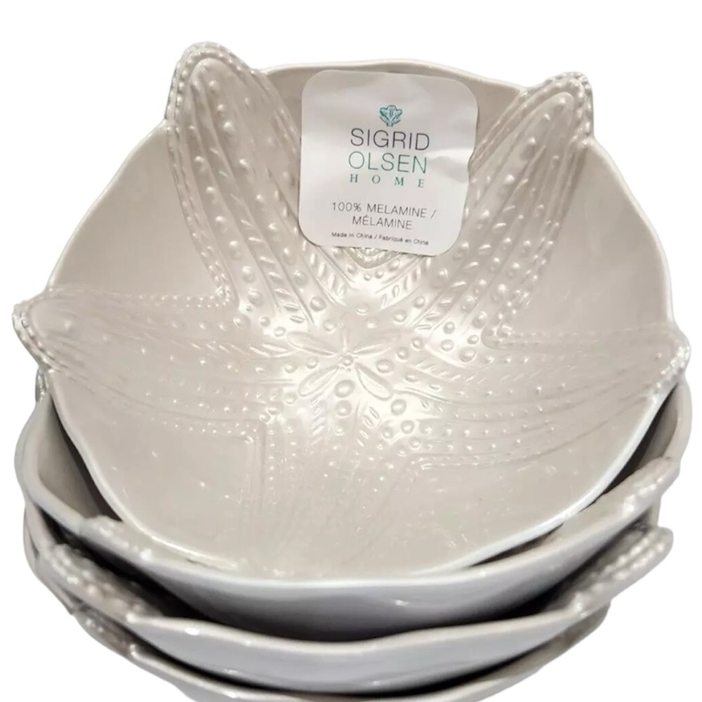x4 Sigrid Olsen Starfish Embossed Pearl Iridescent Melamine Bowls Cereal
